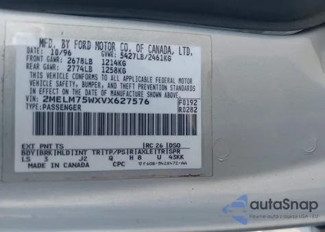 1997 Mercury Grand Marquis Ls from USA, damaged, VIN 2MELM75WXVX627576